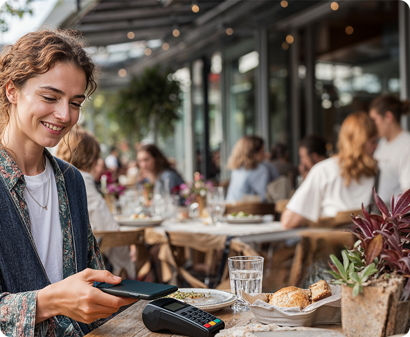 Person at a restaurant paying with their phone
