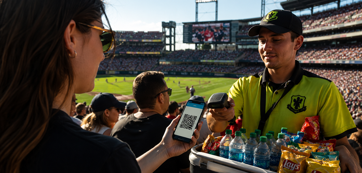 Fan redeeming a mobile offer with a stadium vendor